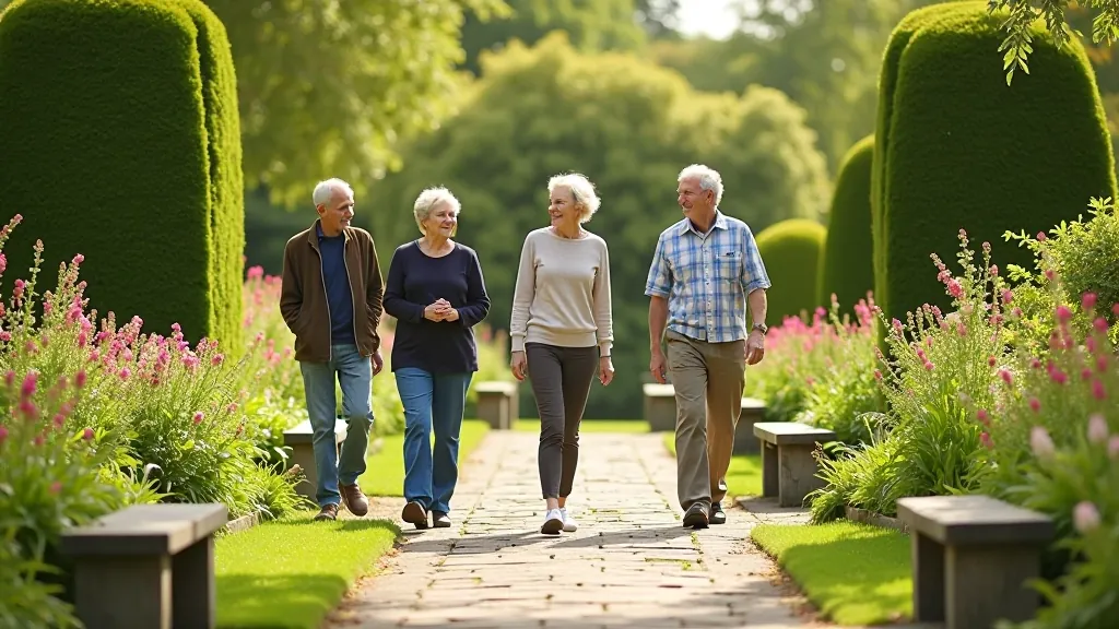 Heritage garden tour with senior visitors